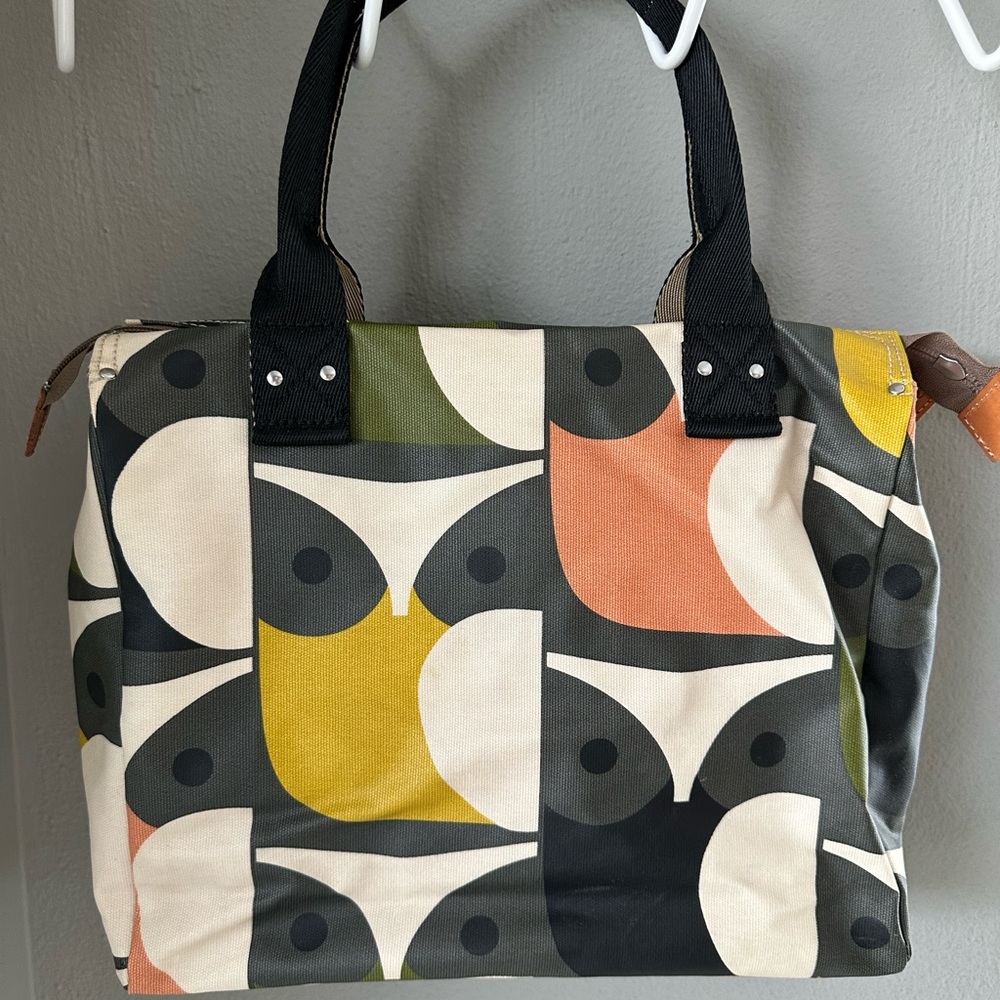 Orla Kiely Multicolor Retro Owl Print Shoulder Bag - Black Handles - Picture 2 of 10